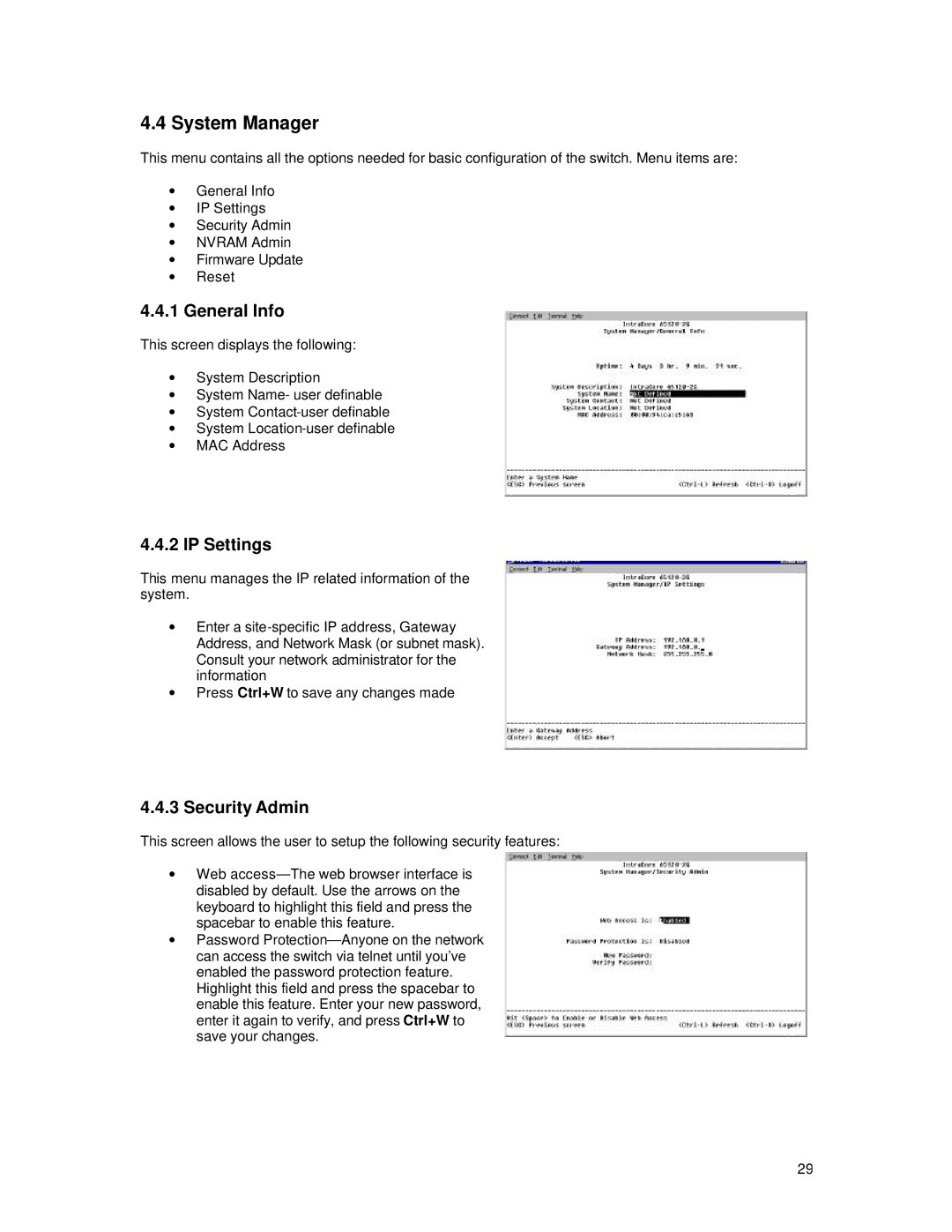 Asante Technologies 65120 user manual System Manager, Security Admin 