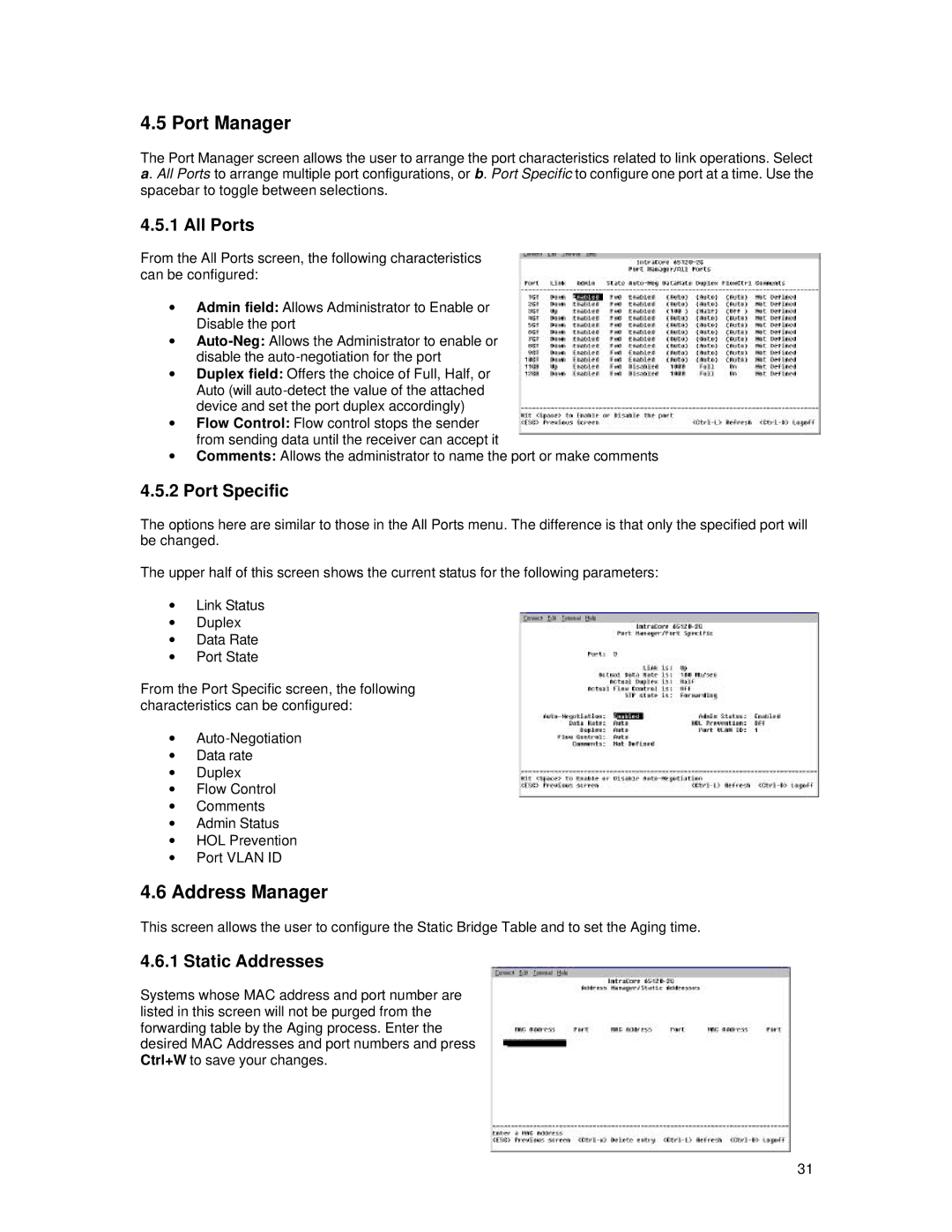 Asante Technologies 65120 user manual All Ports, Port Specific 