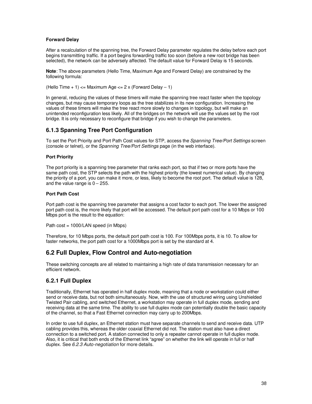 Asante Technologies 65120 user manual Full Duplex, Flow Control and Auto-negotiation, Spanning Tree Port Configuration 