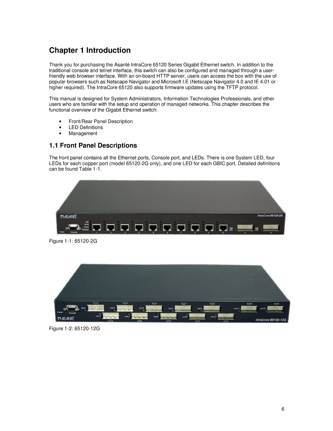 Asante Technologies 65120 user manual Introduction, Front Panel Descriptions 