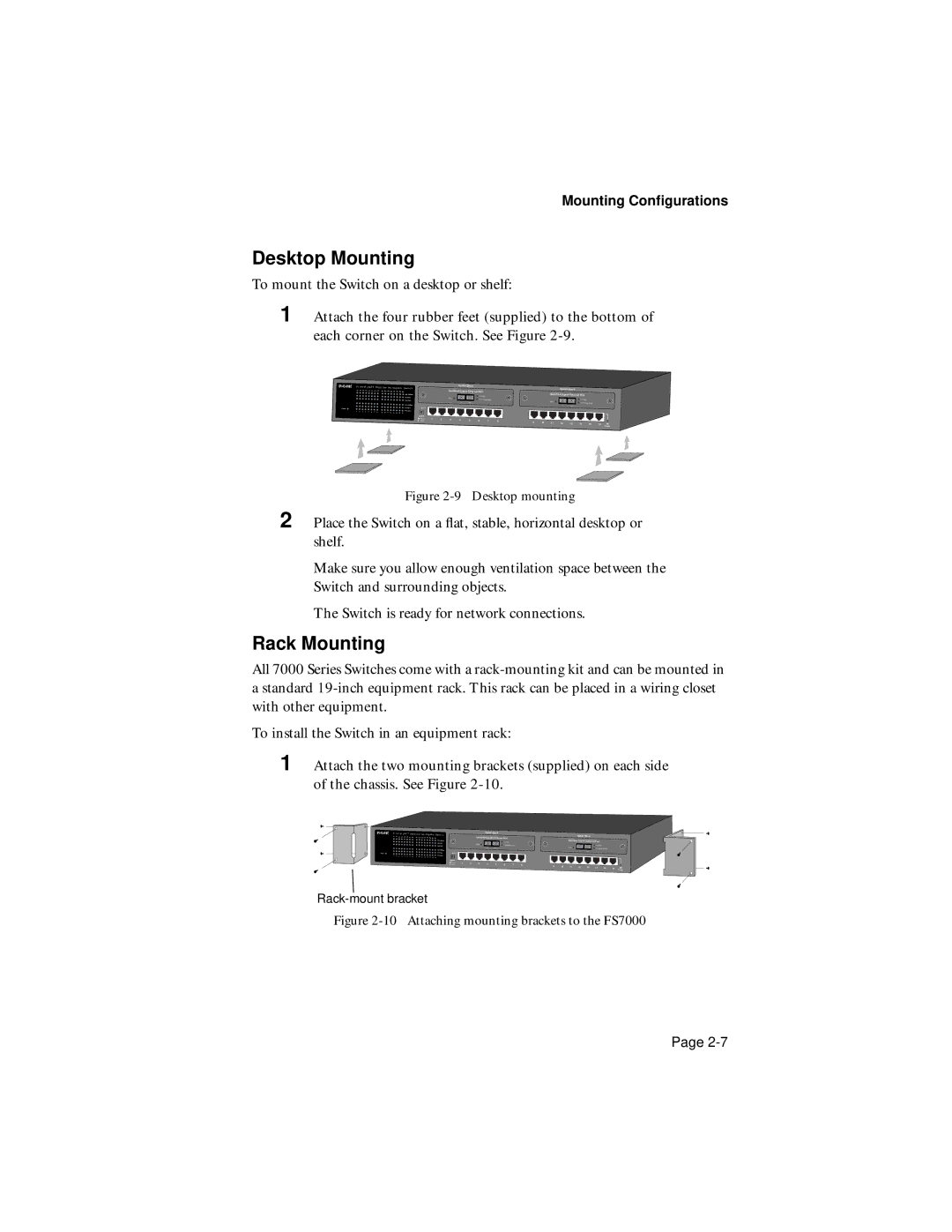 Asante Technologies 7000 user manual Desktop Mounting, Rack Mounting 