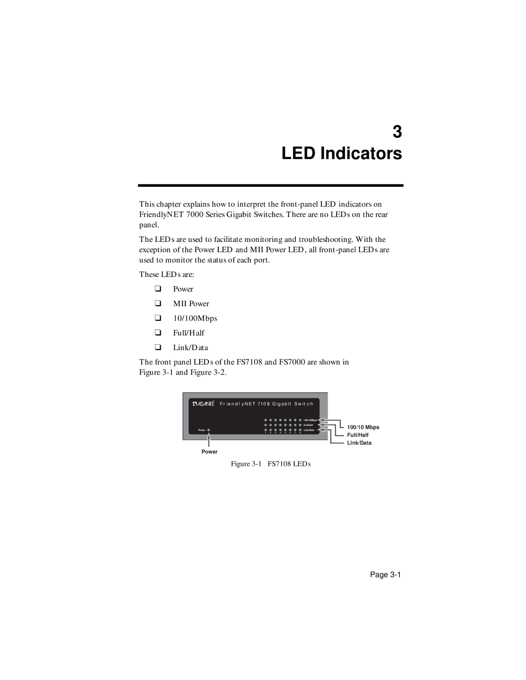 Asante Technologies 7000 user manual LED Indicators 