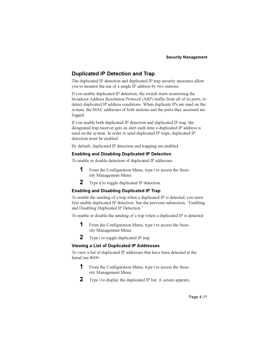 Asante Technologies 8000 user manual Duplicated IP Detection and Trap, Enabling and Disabling Duplicated IP Detection 