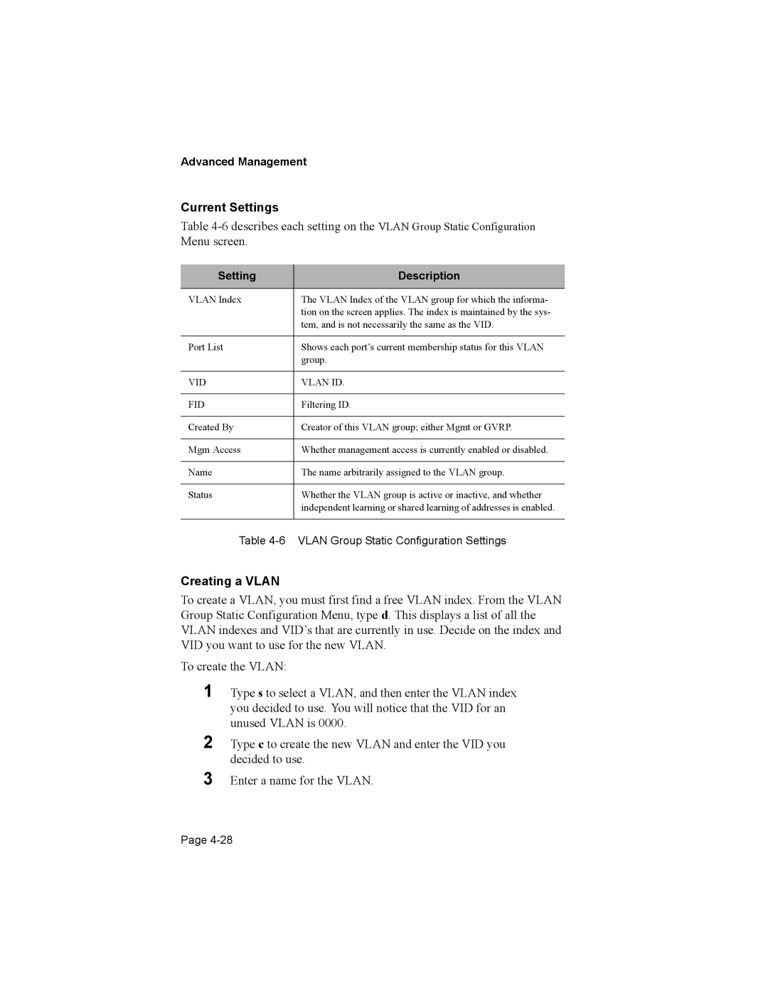 Asante Technologies 8000 user manual Creating a Vlan, Vlan Index 