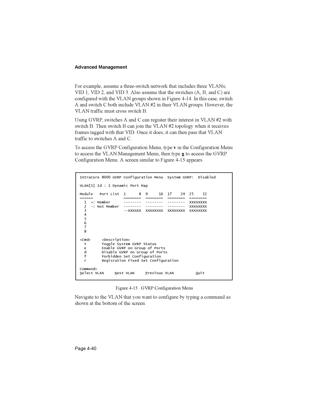 Asante Technologies 8000 user manual Gvrp Configuration Menu 