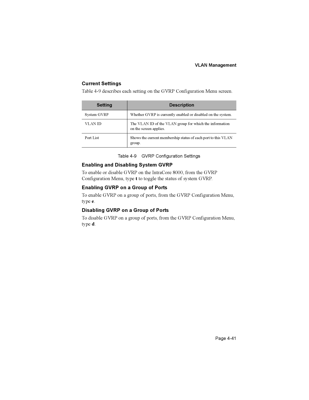 Asante Technologies 8000 user manual Enabling and Disabling System Gvrp, Enabling Gvrp on a Group of Ports 