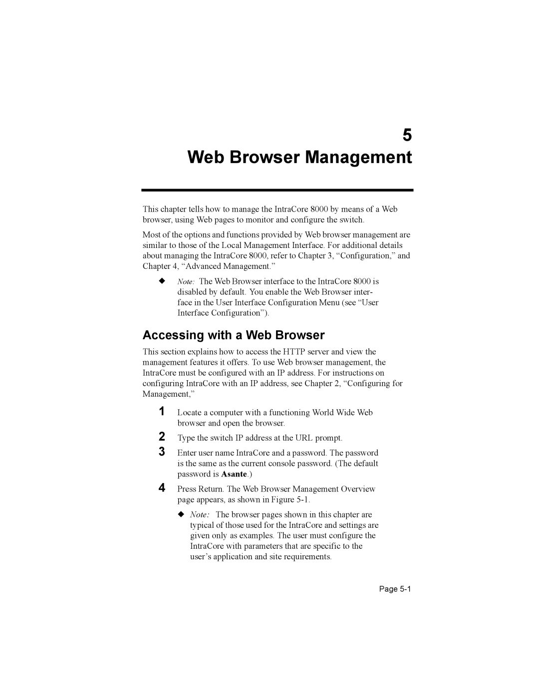 Asante Technologies 8000 user manual Web Browser Management, Accessing with a Web Browser 