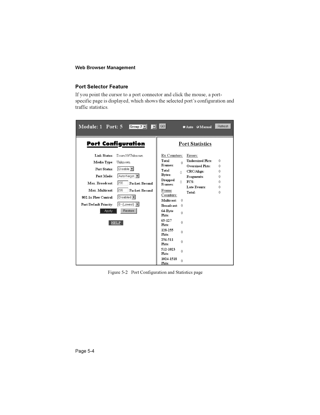 Asante Technologies 8000 user manual Port Selector Feature, Port Configuration and Statistics 