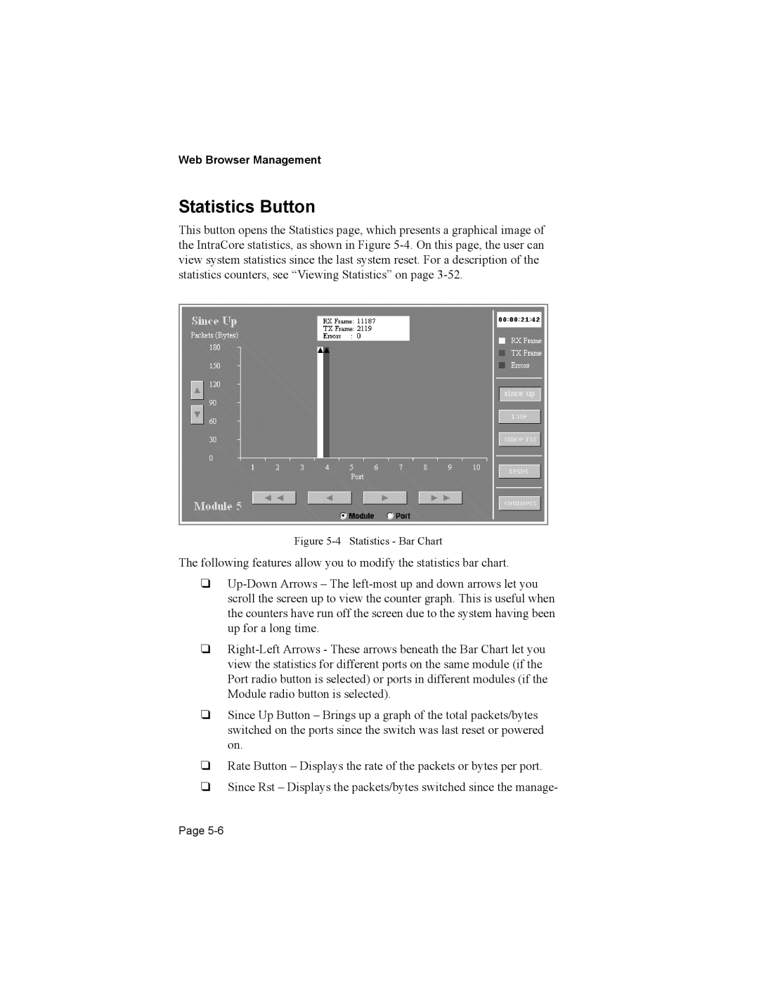 Asante Technologies 8000 user manual Statistics Button, Statistics Bar Chart 