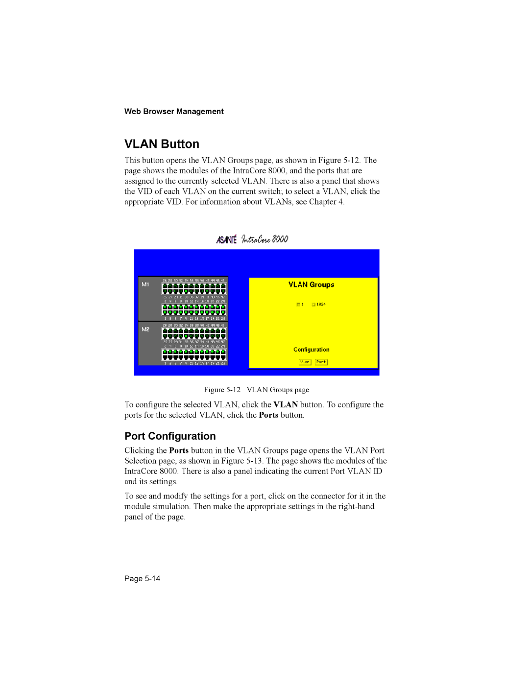 Asante Technologies 8000 user manual Vlan Button, Port Configuration 