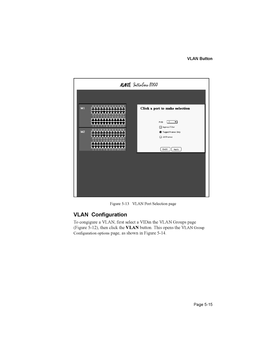 Asante Technologies 8000 user manual Vlan Configuration, Vlan Button 