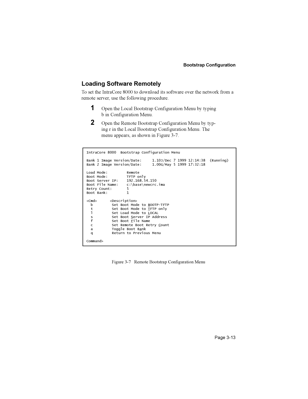 Asante Technologies 8000 user manual Loading Software Remotely, Remote Bootstrap Configuration Menu 