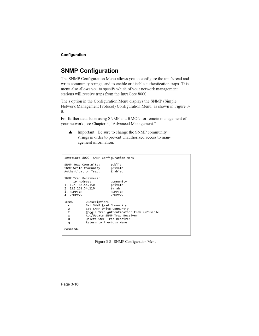 Asante Technologies 8000 user manual Snmp Configuration, Empty 