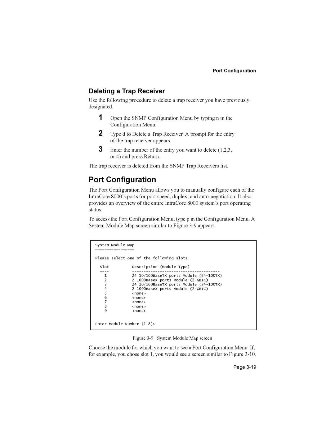 Asante Technologies 8000 user manual Port Configuration, Deleting a Trap Receiver 