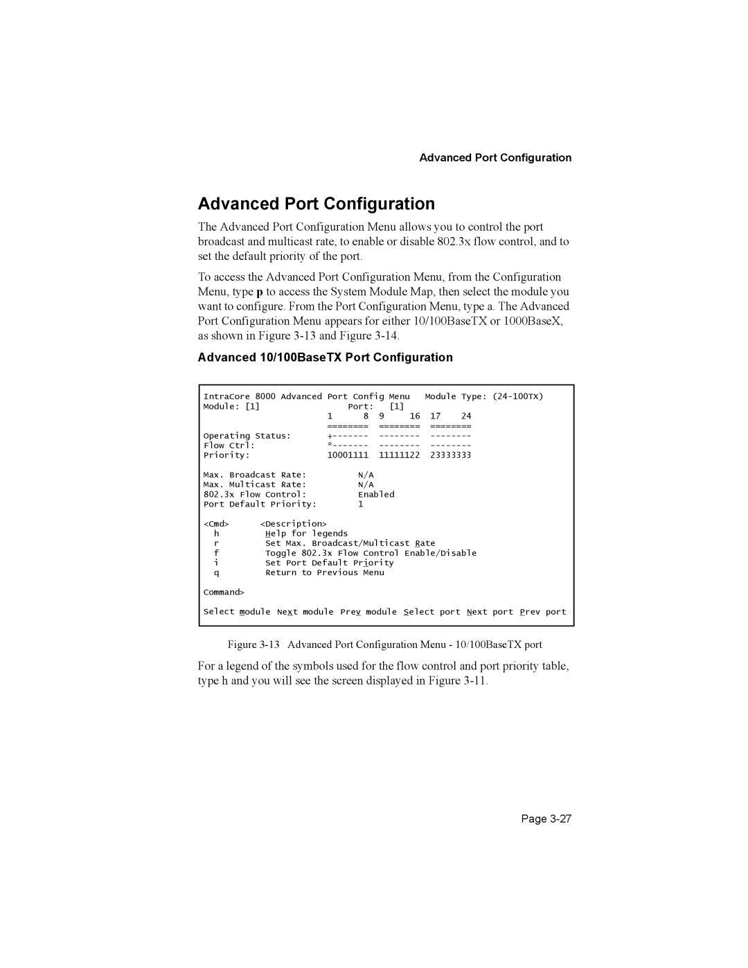 Asante Technologies 8000 user manual Advanced Port Configuration, Advanced 10/100BaseTX Port Configuration 