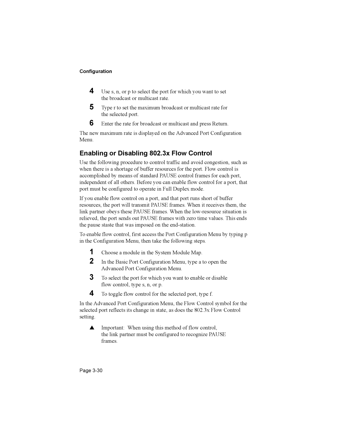 Asante Technologies 8000 user manual Enabling or Disabling 802.3x Flow Control 