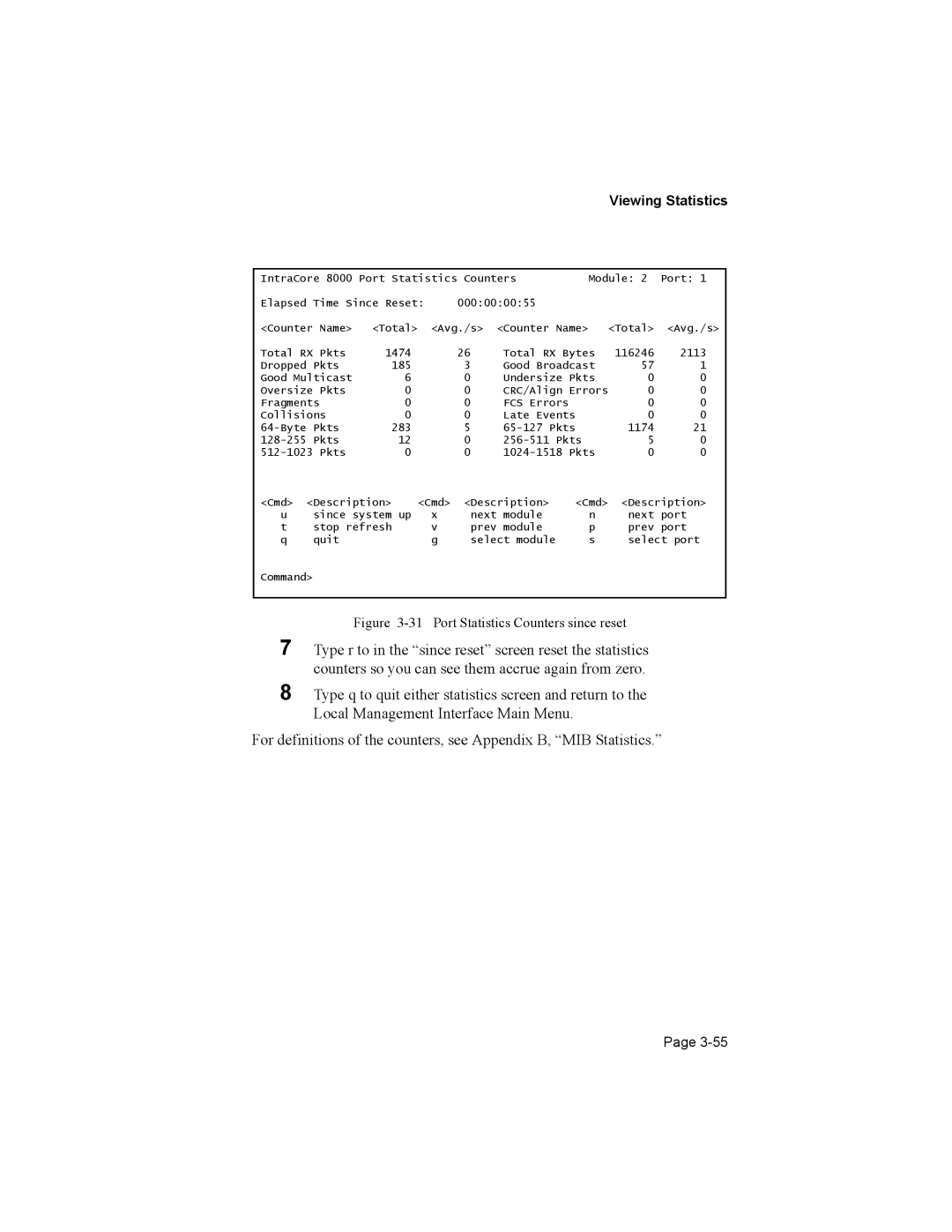 Asante Technologies 8000 user manual Port Statistics Counters since reset 