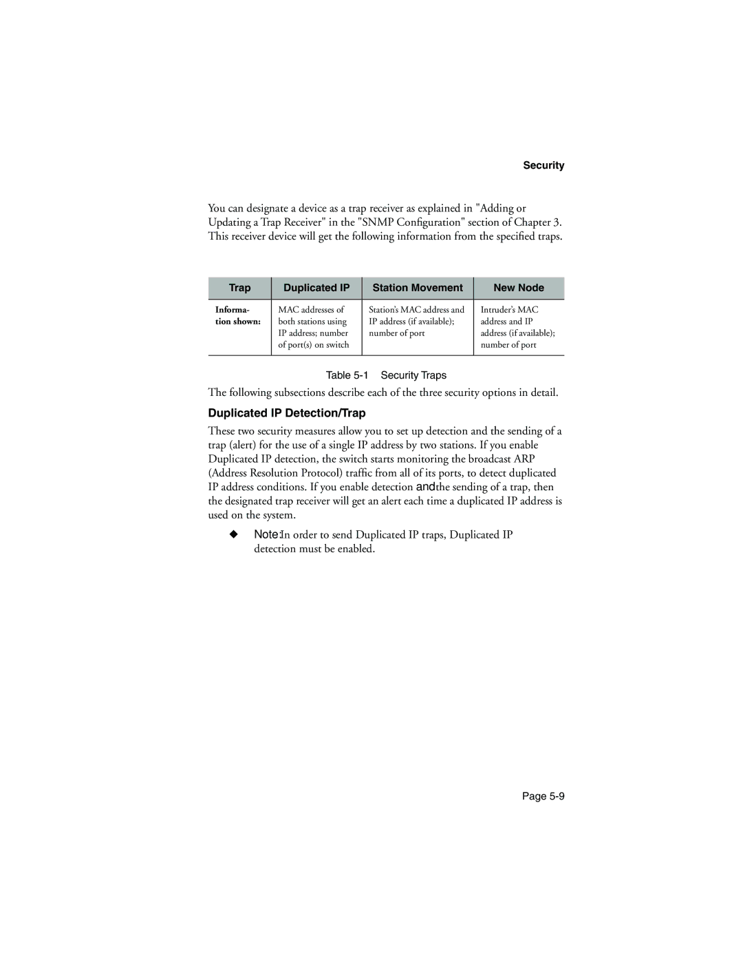 Asante Technologies 9000 manual Duplicated IP Detection/Trap, Trap Duplicated IP Station Movement New Node 