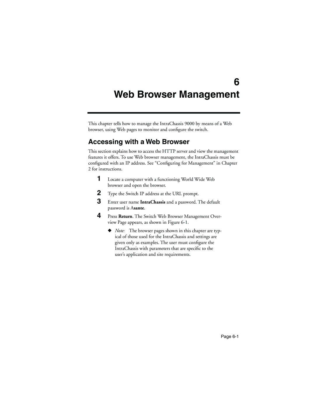 Asante Technologies 9000 manual Web Browser Management, Accessing with a Web Browser 