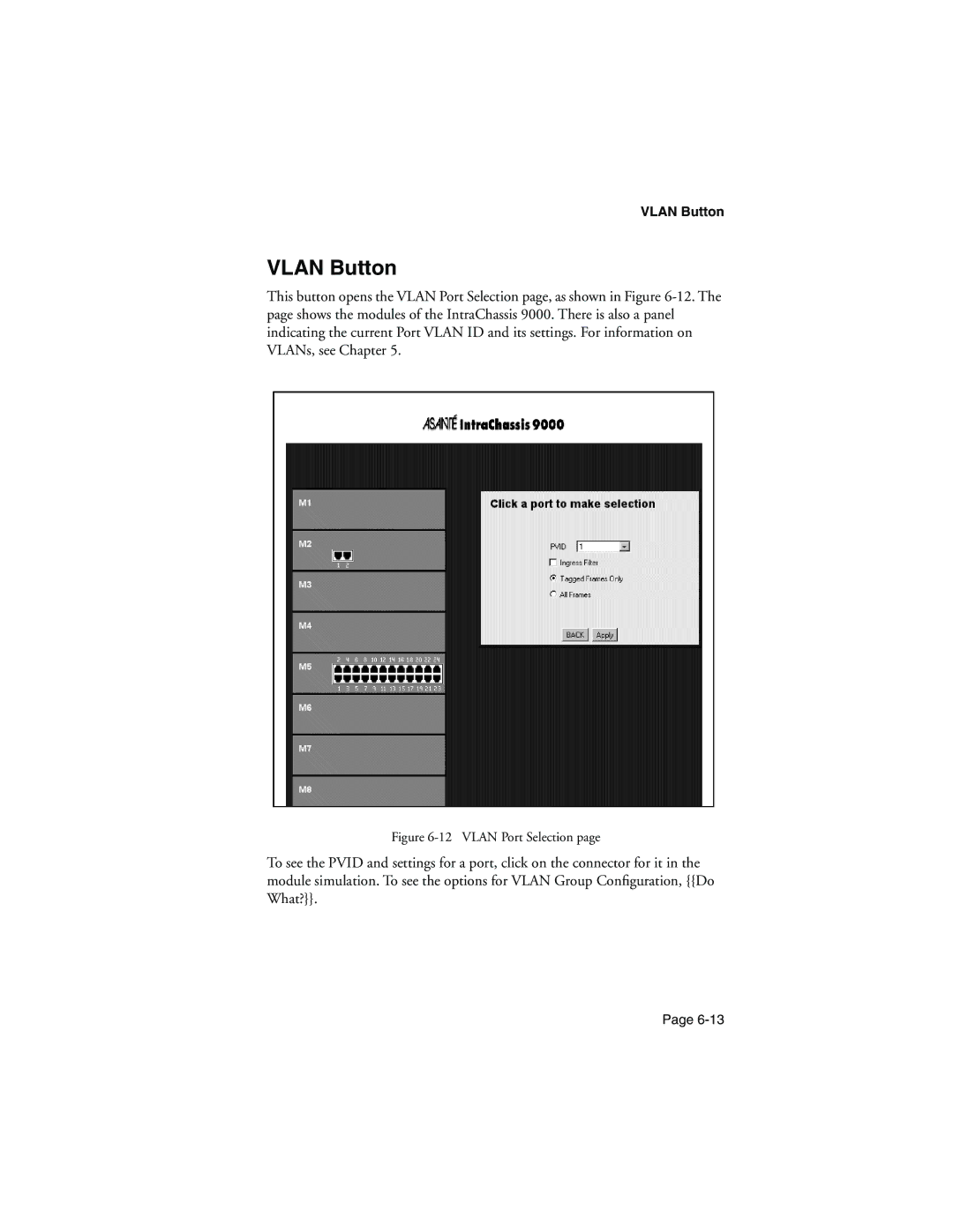 Asante Technologies 9000 manual Vlan Button 