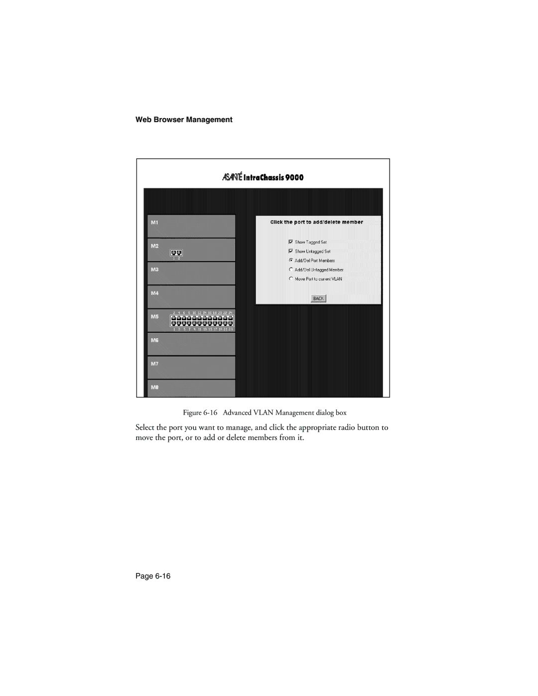 Asante Technologies 9000 manual Advanced Vlan Management dialog box 