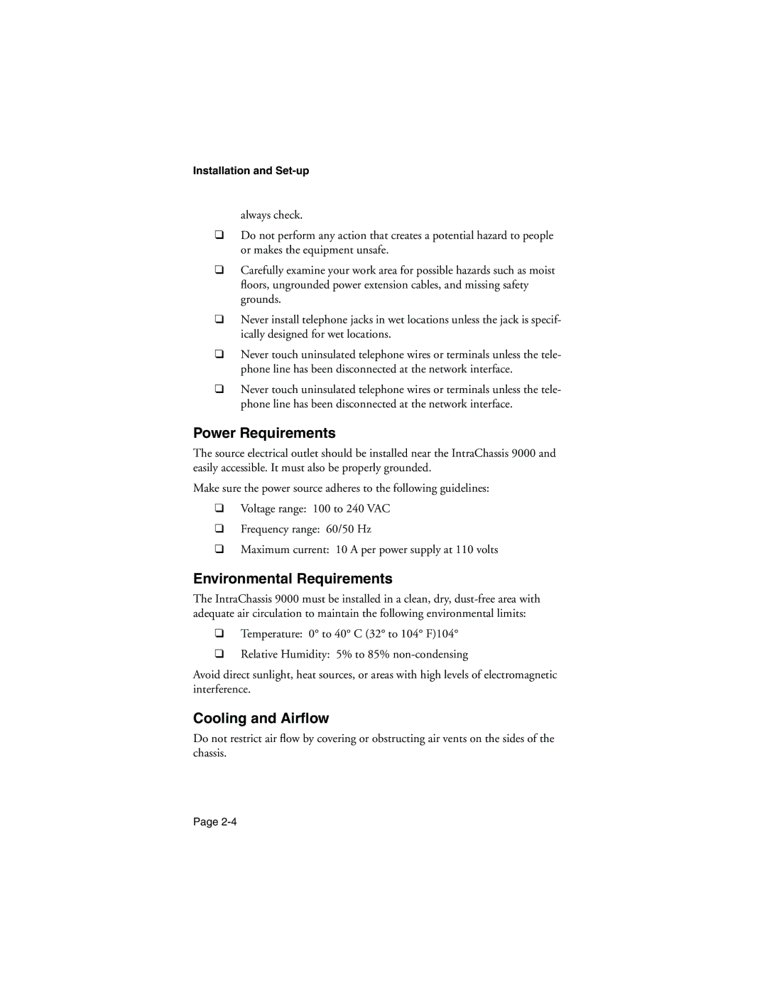 Asante Technologies 9000 manual Power Requirements, Environmental Requirements, Cooling and Airﬂow 