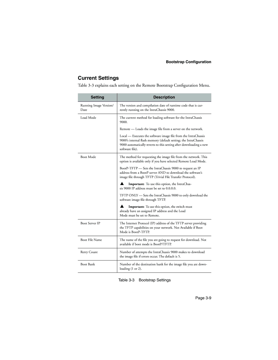 Asante Technologies 9000 manual Bootstrap Settings 