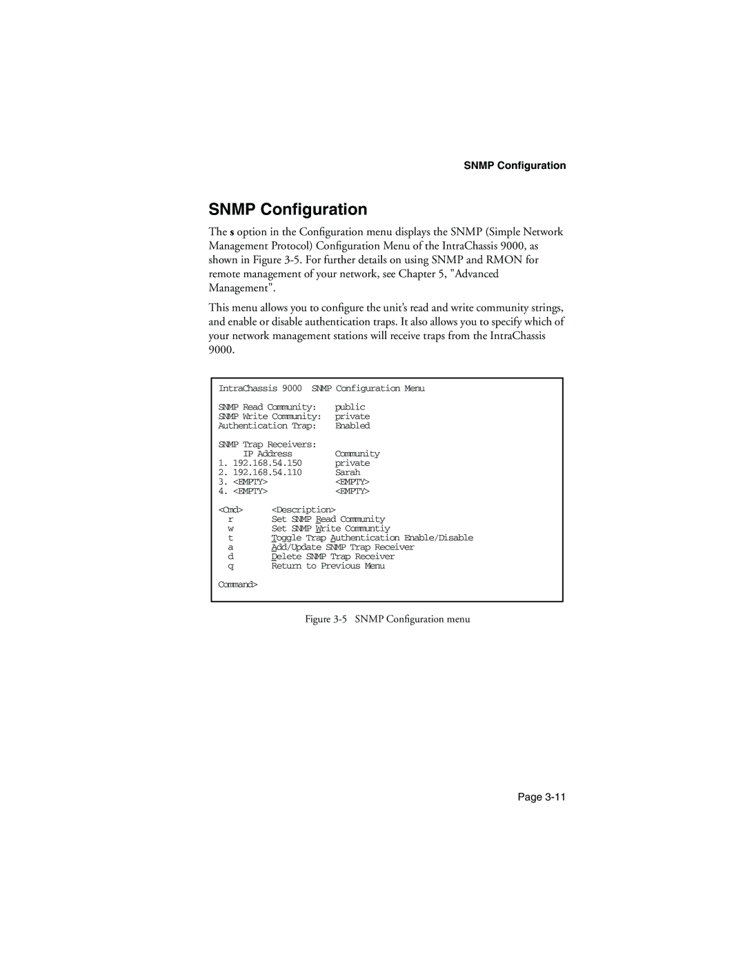 Asante Technologies 9000 manual Snmp Conﬁguration, Snmp Configuration 