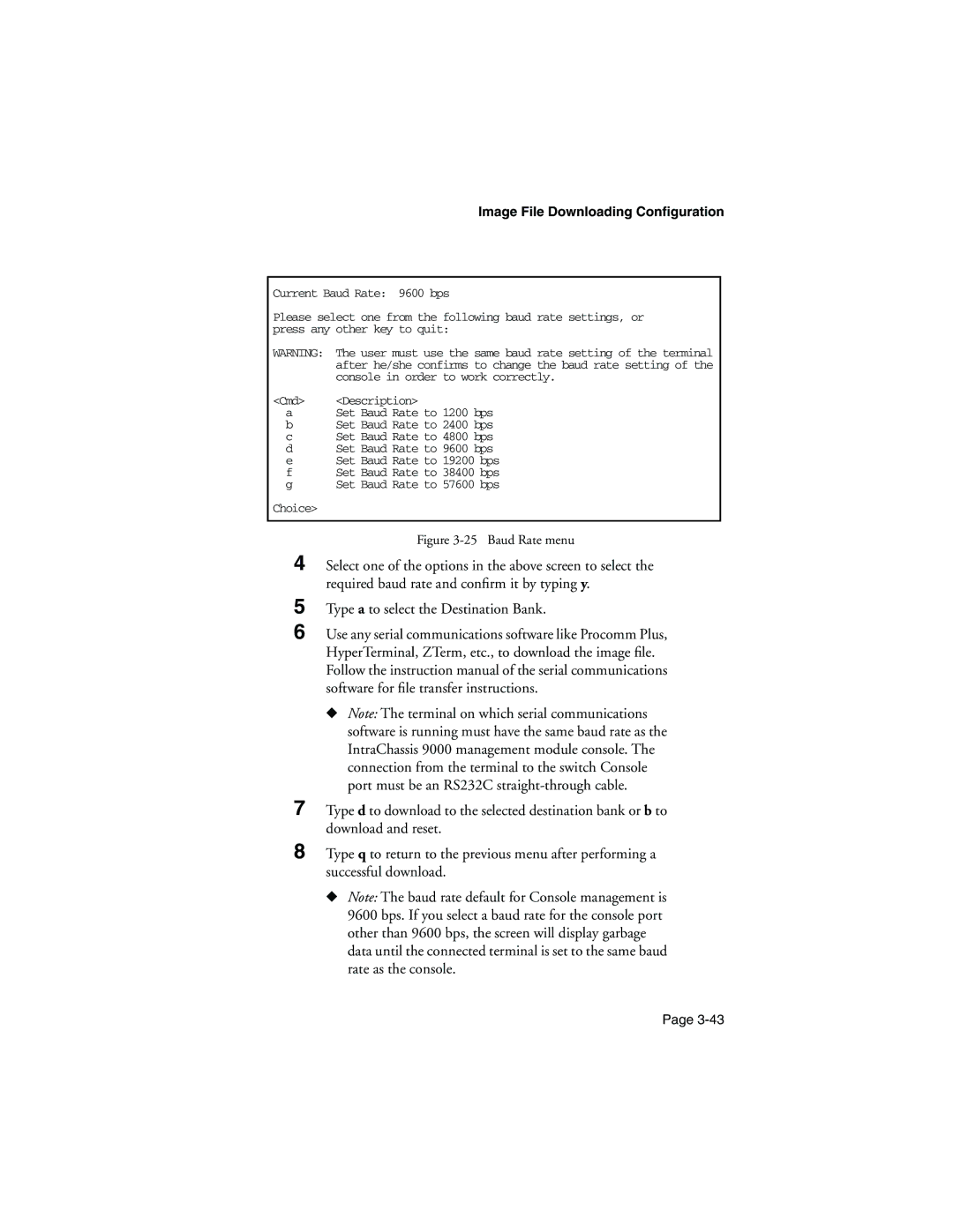 Asante Technologies 9000 manual Baud Rate menu 