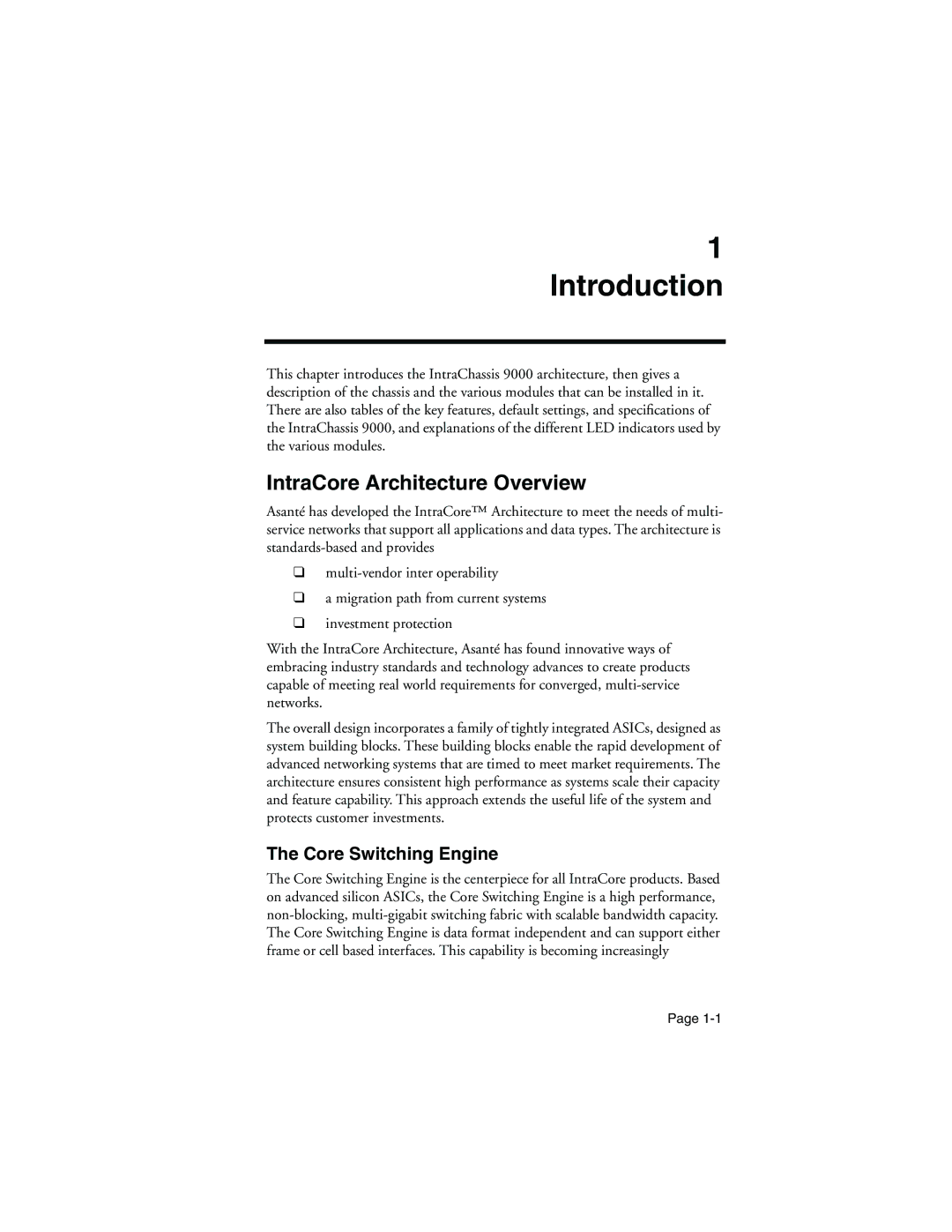 Asante Technologies 9000 manual IntraCore Architecture Overview, Core Switching Engine 