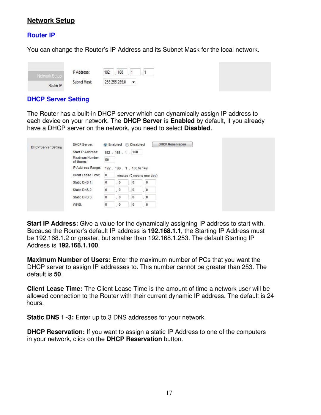 Asante Technologies AWRT-300N user manual Network Setup, Router IP, Dhcp Server Setting 