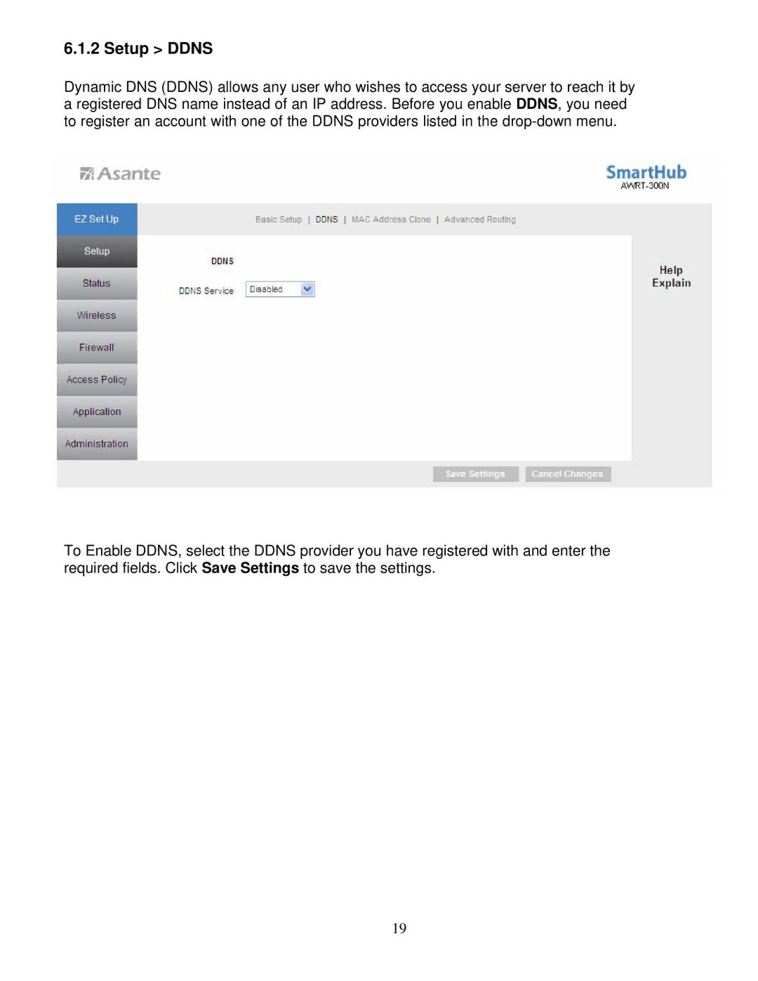 Asante Technologies AWRT-300N user manual Setup Ddns 