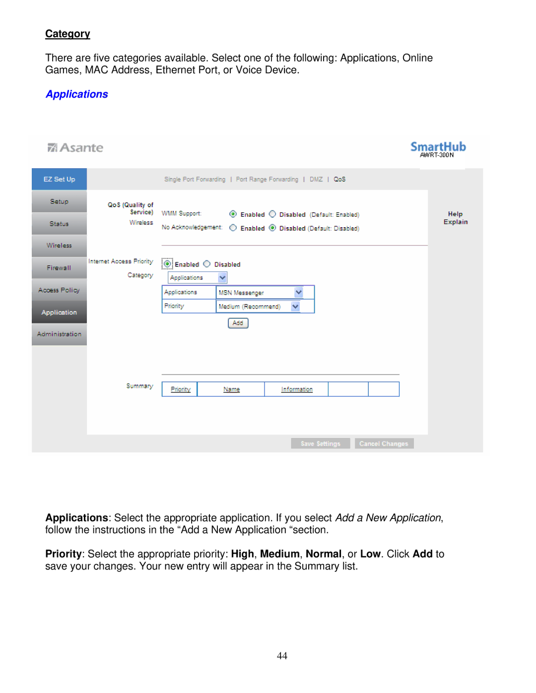 Asante Technologies AWRT-300N user manual Category, Applications 