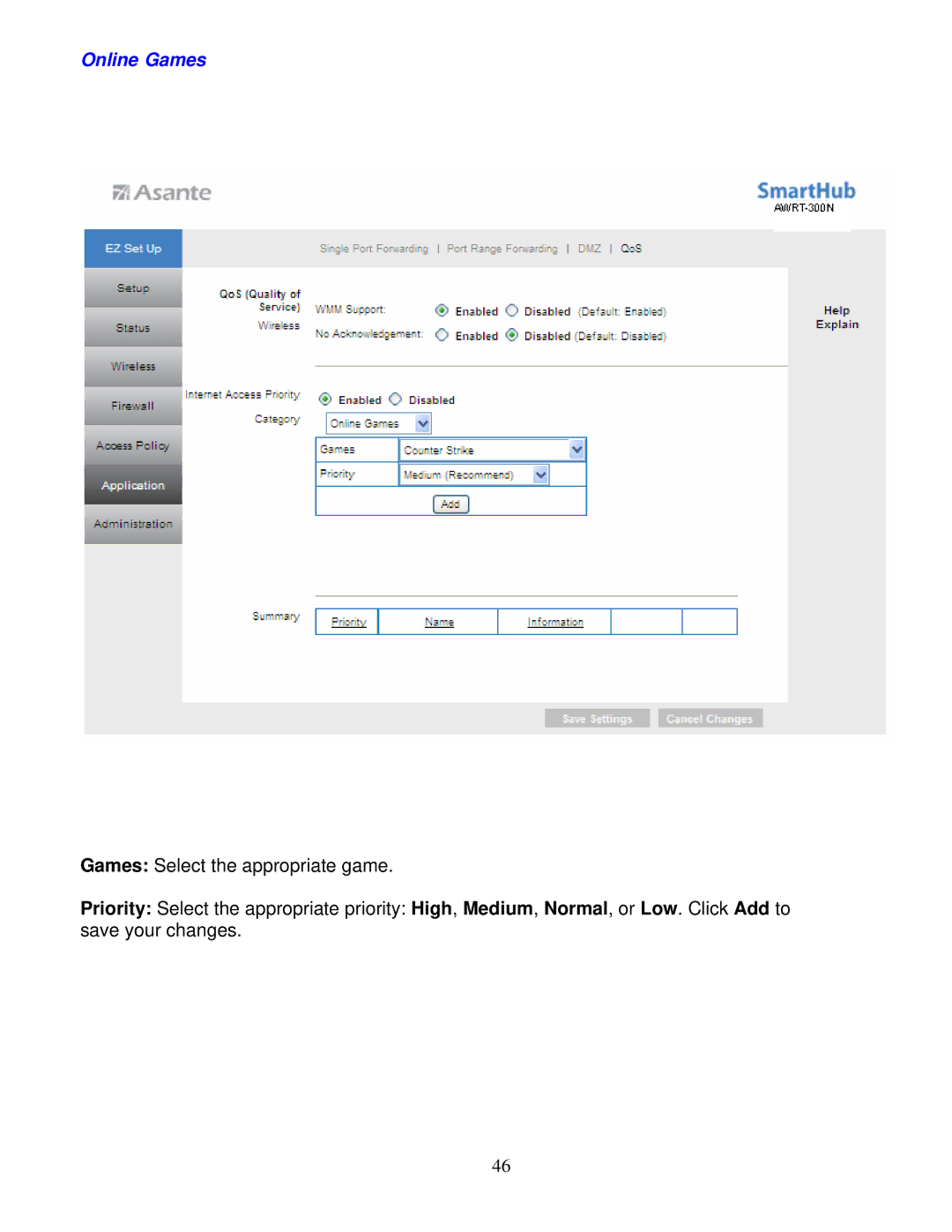 Asante Technologies AWRT-300N user manual Online Games 