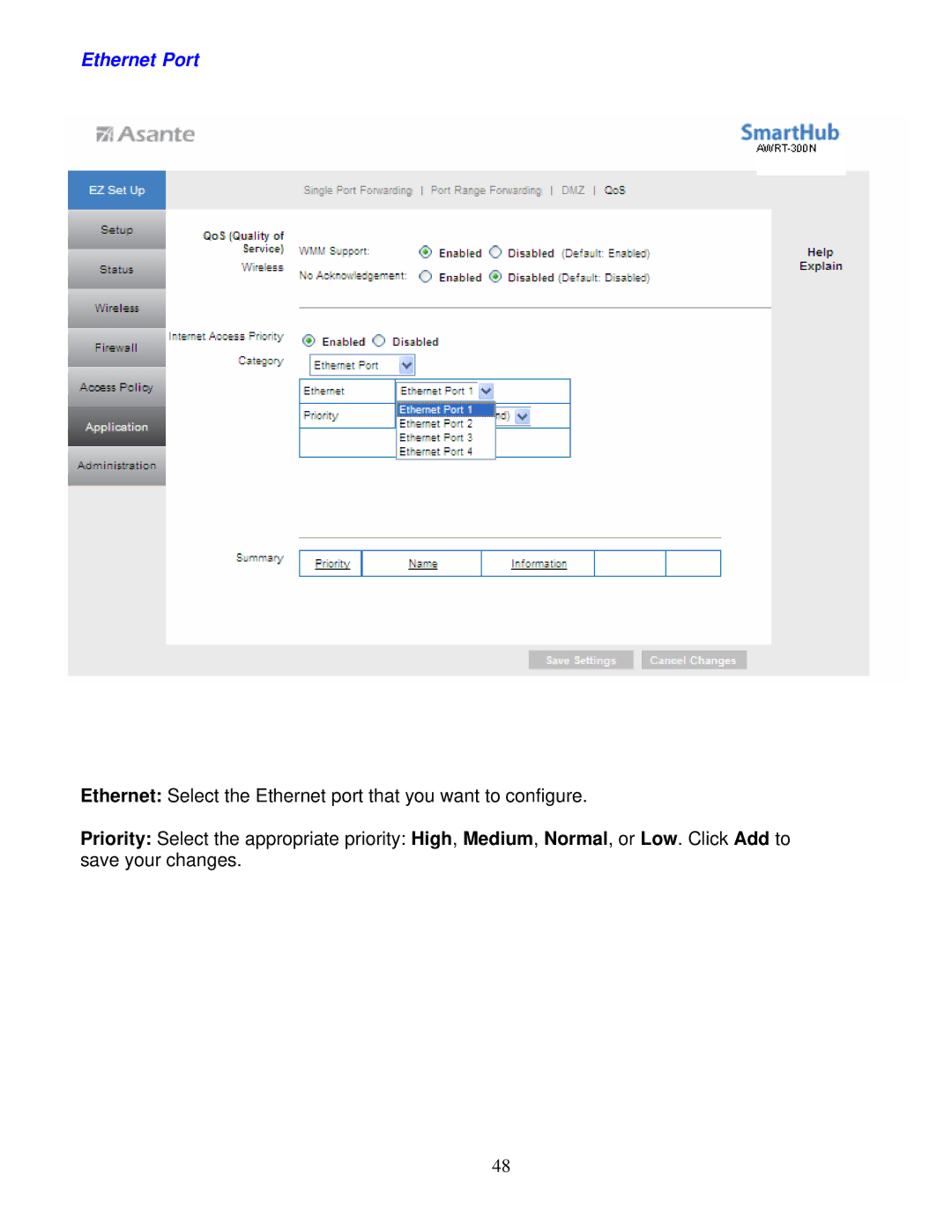 Asante Technologies AWRT-300N user manual Ethernet Port 