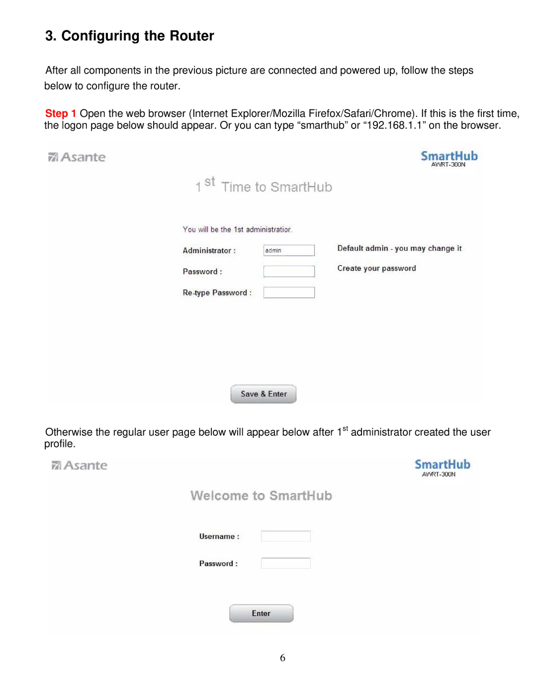 Asante Technologies AWRT-300N user manual Configuring the Router 