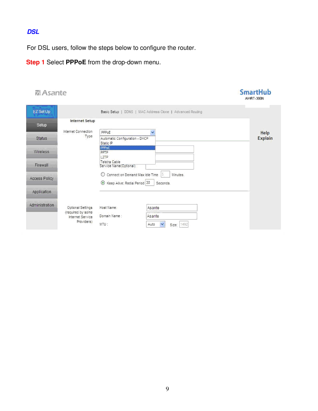 Asante Technologies AWRT-300N user manual Dsl 