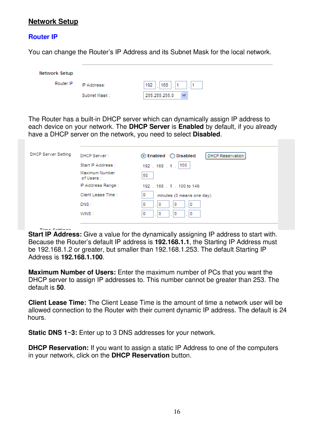 Asante Technologies AWRT-600N user manual Network Setup, Router IP, Dhcp Server Setting 