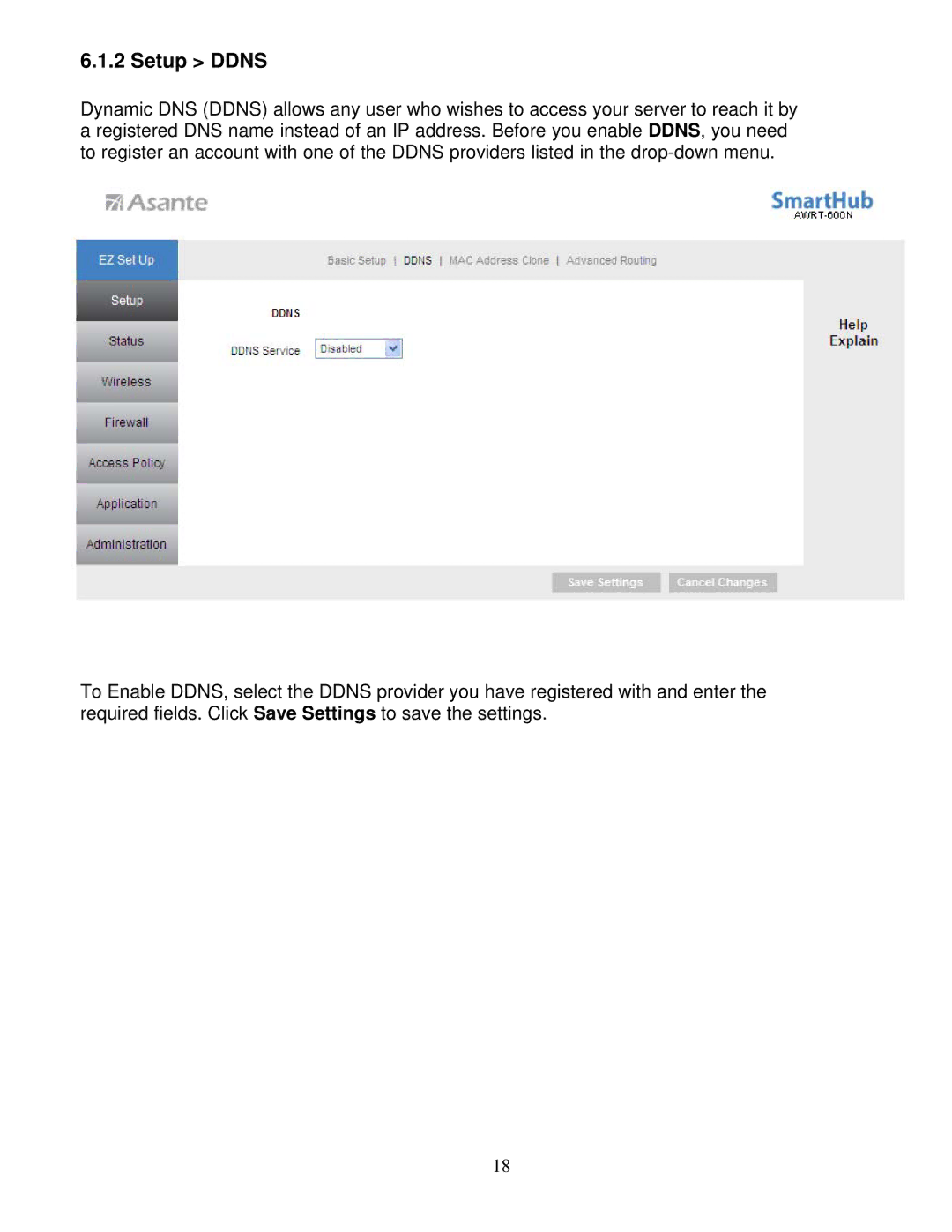 Asante Technologies AWRT-600N user manual Setup Ddns 