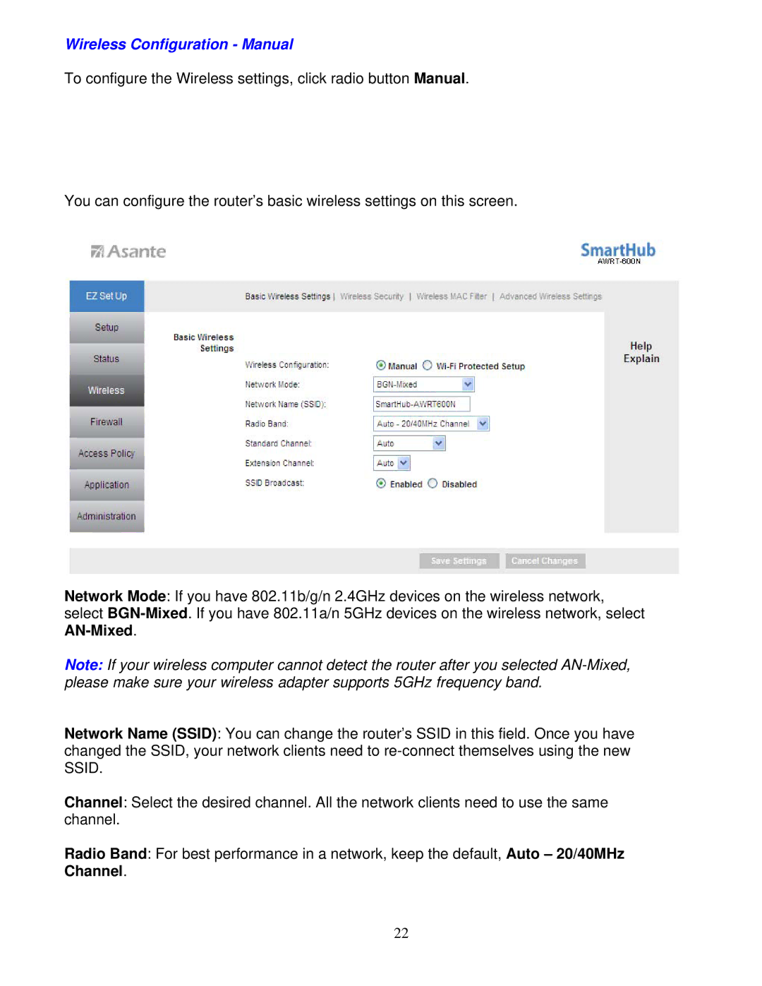 Asante Technologies AWRT-600N user manual Wireless Configuration Manual 