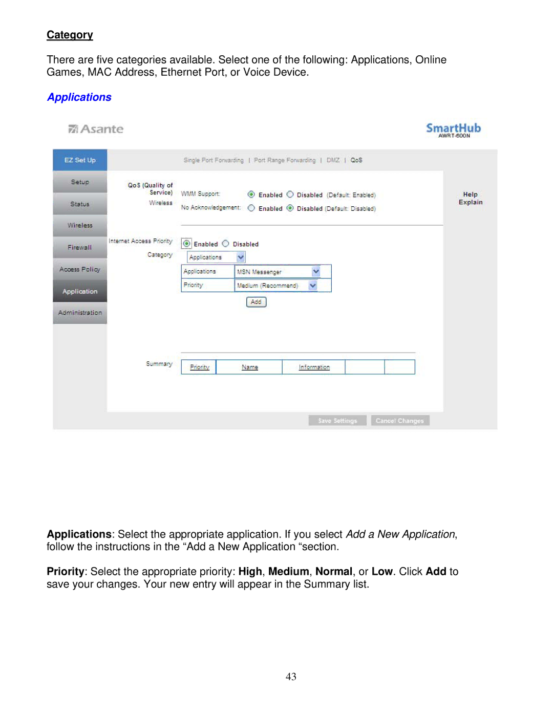 Asante Technologies AWRT-600N user manual Category, Applications 