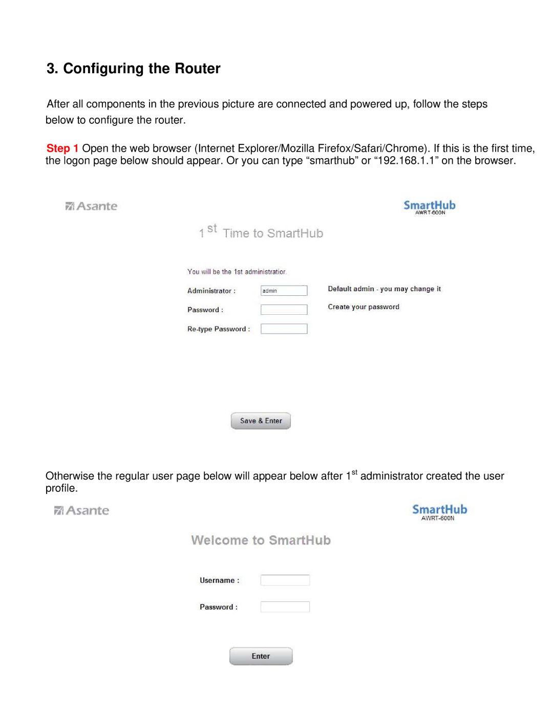 Asante Technologies AWRT-600N user manual Configuring the Router 