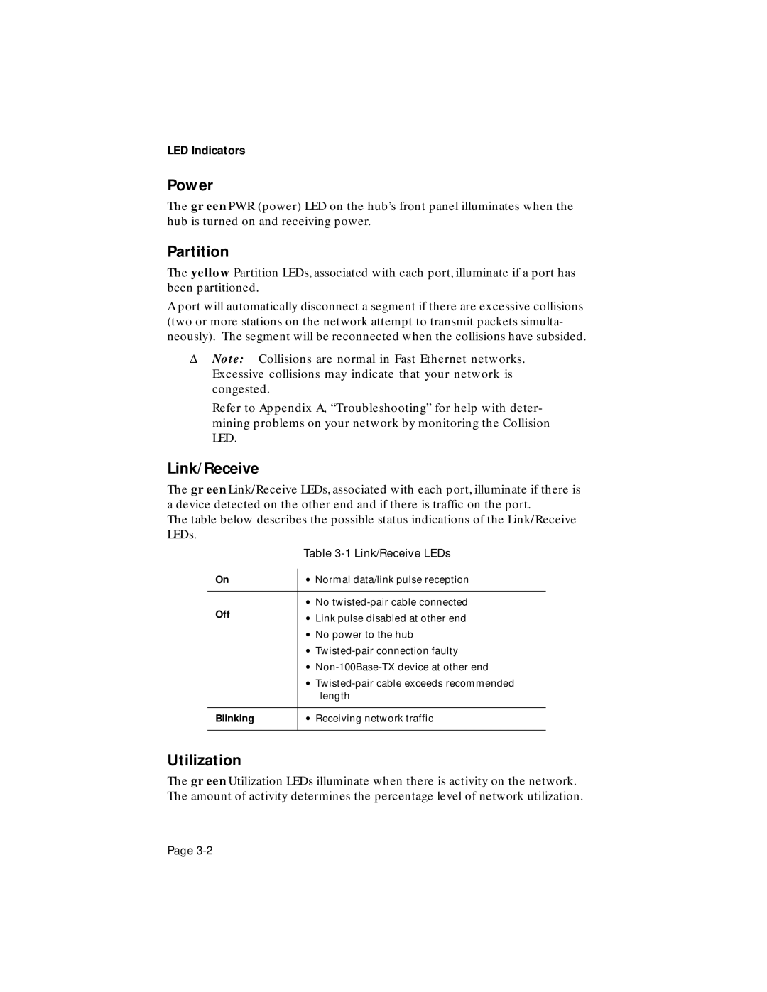 Asante Technologies FH100TX16, FH100TX8 user manual Power, Partition, Link/Receive, Utilization 