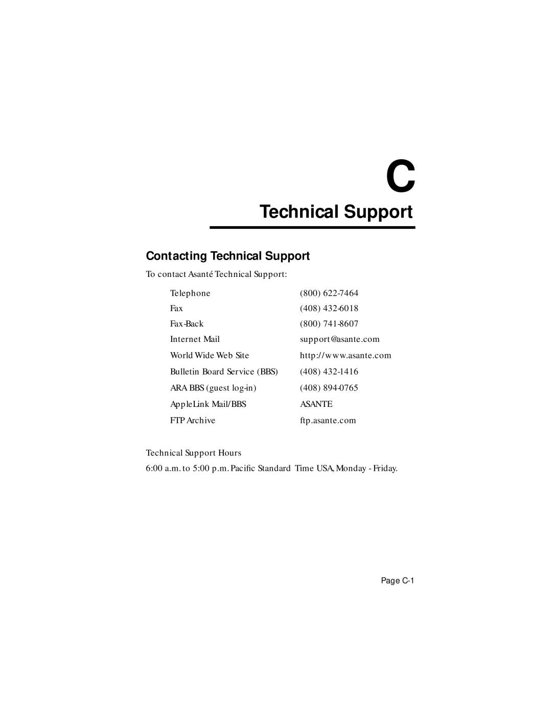 Asante Technologies FH100TX8, FH100TX16 user manual Contacting Technical Support 