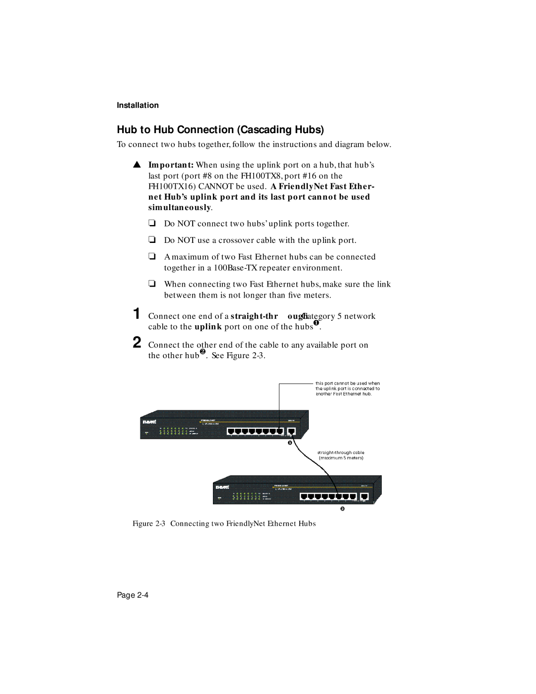 Asante Technologies FH100TX16, FH100TX8 user manual Hub to Hub Connection Cascading Hubs, Simultaneously 