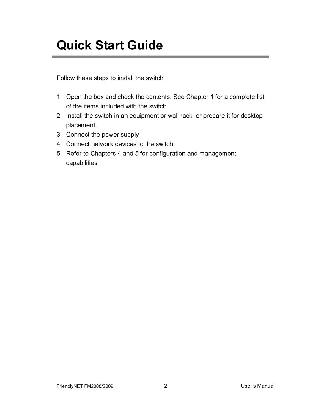 Asante Technologies FM2008/2009 user manual Quick Start Guide 