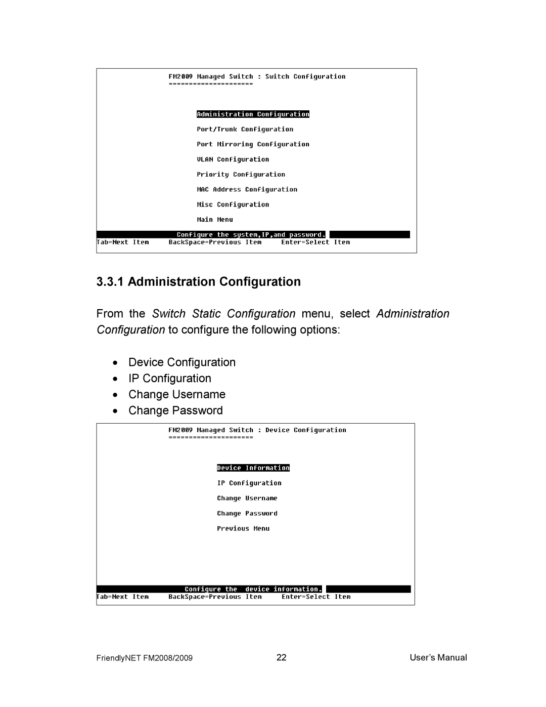 Asante Technologies FM2008/2009 user manual Administration Configuration 