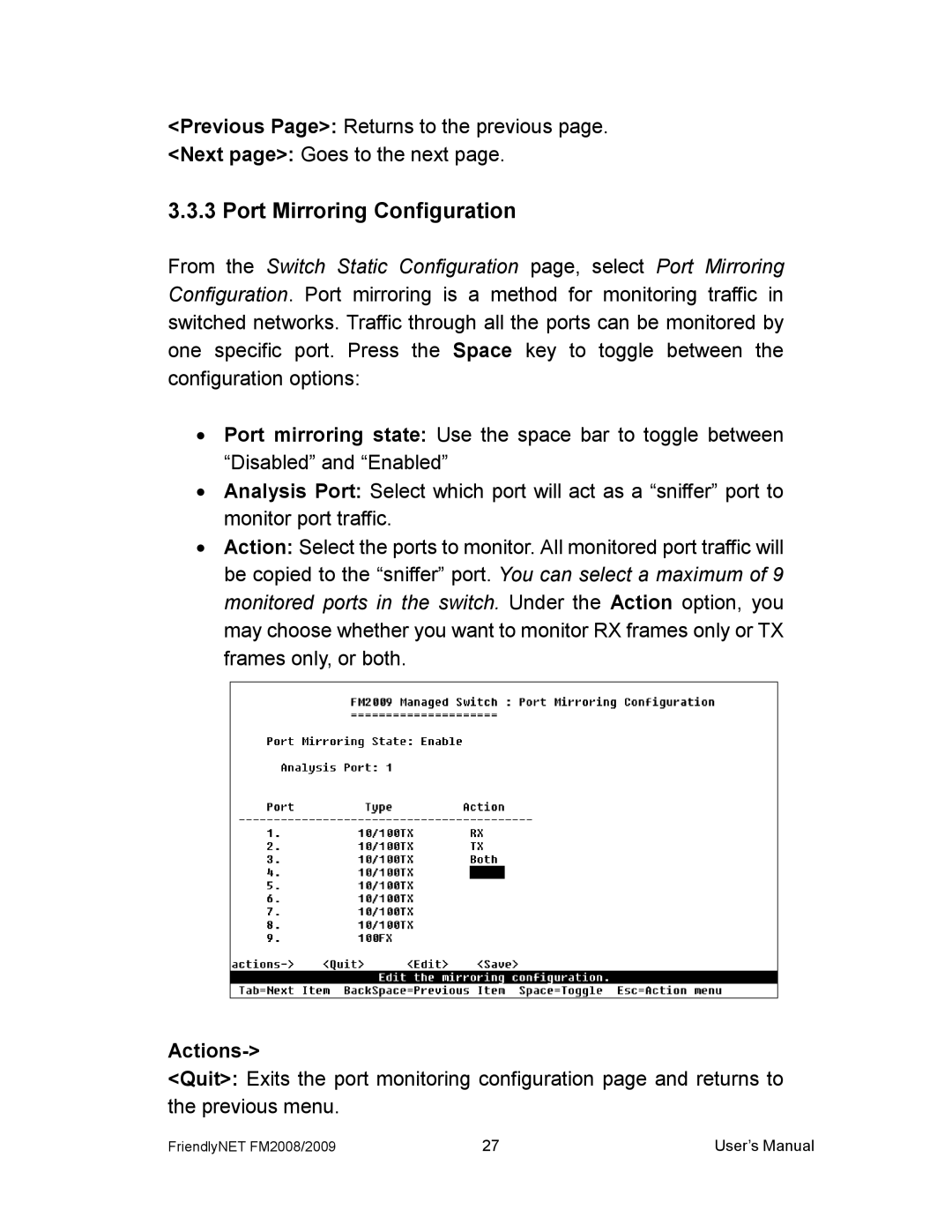 Asante Technologies FM2008/2009 user manual Port Mirroring Configuration 