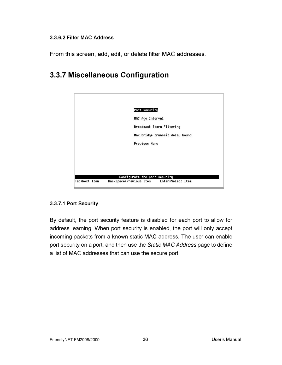 Asante Technologies FM2008/2009 user manual Miscellaneous Configuration 