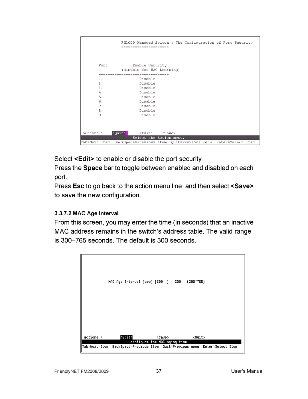 Asante Technologies FM2008/2009 user manual MAC Age Interval 